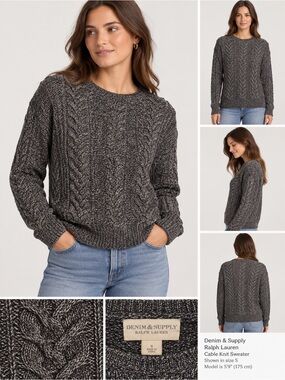 Denim & Supply Ralph Lauren Charcoal Cable Crewneck Sweater